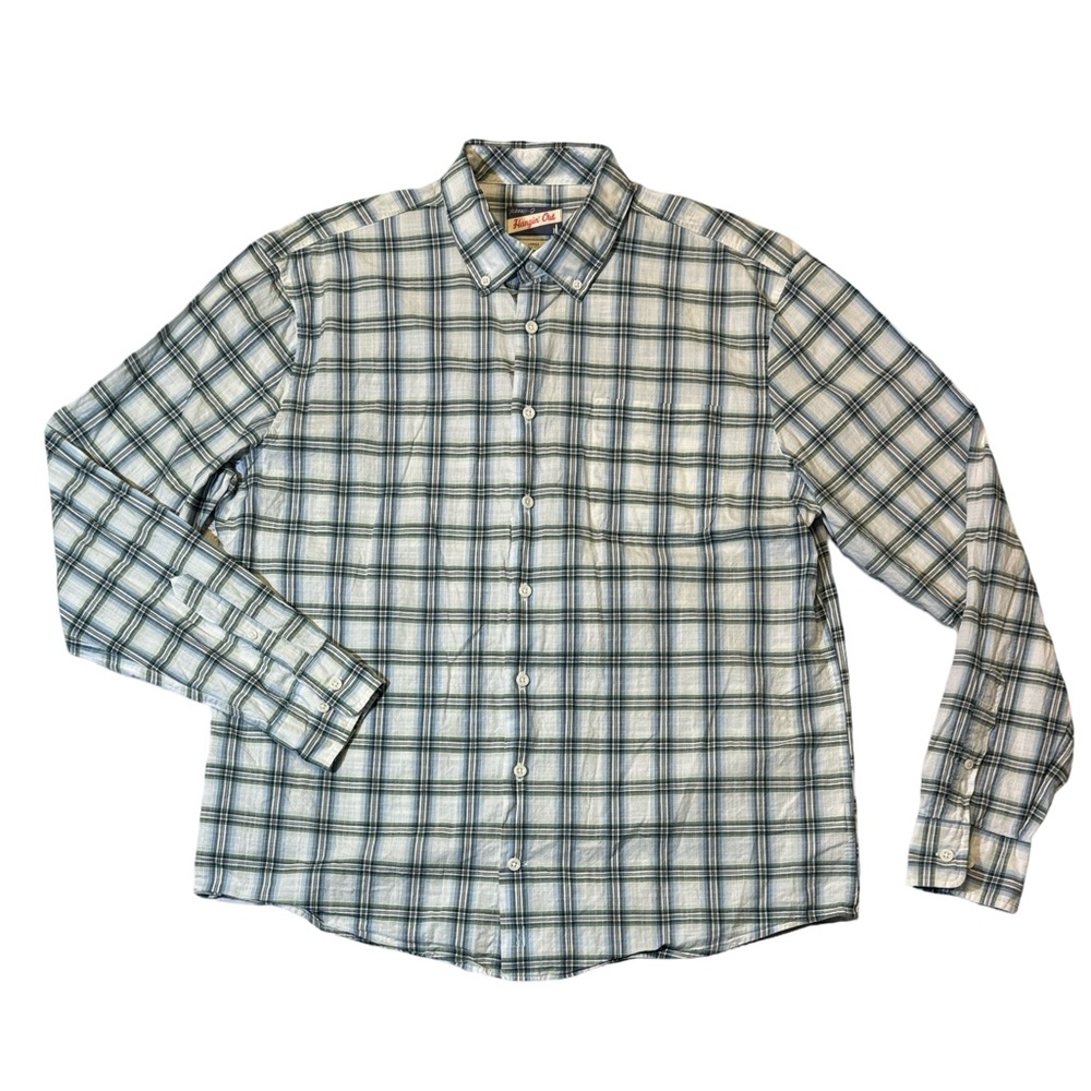 Johnnie-O mens L Large blue green plaid lightweight oxford button up shirt EUC